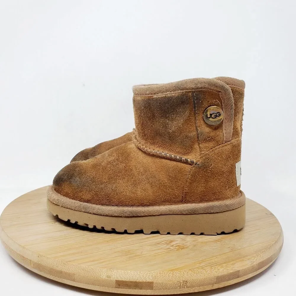 UGG Boots Kids 7 Jona Brown Suede Shearling Winter Shoe Little Girl Toddler WORN